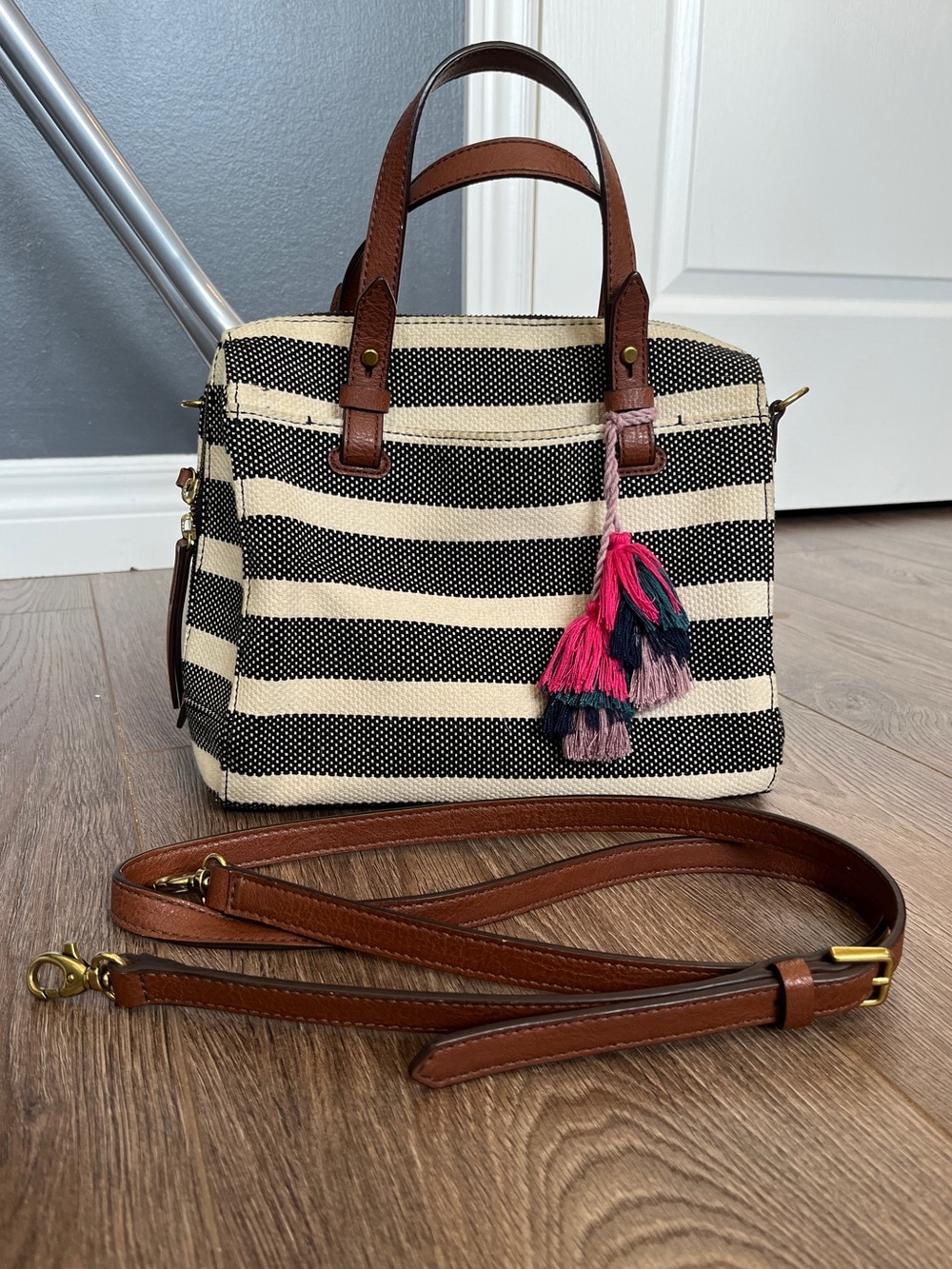 Fossil striped canvas Rachel satchel
